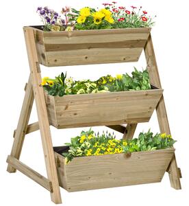 Outsunny Fioriera da Giardino a 3 Livelli con Feltro Drenante Geotessile, in Legno di Abete, 71x61x77 cm|Aosom
