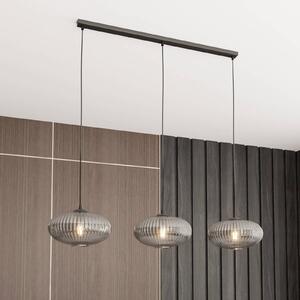 EMIBIG LIGHTING Lampada per sala da pranzo Coco, lunghezza 115 cm, nero/grigio fumo, a 3 luci