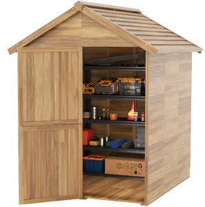Outsunny Casetta da Giardino in Legno 1.8x2m con Porta Doppia, Finestra e Base Inclusa, Colore Legno|Aosom