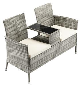 Panca da Giardino con Tavolino Integrato 123x54x 82,5 cm in Polyrattan e Vetro Grigio