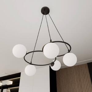 EMIBIG LIGHTING Lampada da salotto Libra, opale/nero, Ø 70 cm, vetro, a 5 luci