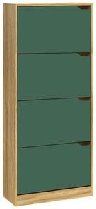 Scarpiera 4 Ante 63x24x150 cm Ripiani Doppia Profondità in MDF Quercia e Verde