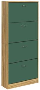 Scarpiera 4 Ante con Maniglia 63x24x150 cm Ripiani Doppia Profondità in MDF Quercia e Verde
