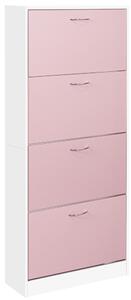 Scarpiera 4 Ante con Maniglia 63x24x150 cm Ripiani Doppia Profondità in MDF Bianco e Rosa