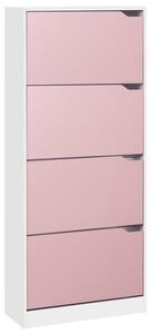 Scarpiera 4 Ante 63x24x150 cm Ripiani Doppia Profondità in MDF Bianco e Rosa