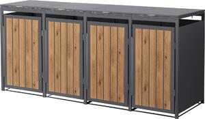 ML-Design Pattumiera a 4 scomparti, coperchio per 4 scomparti, 240L 260x80x120 cm, acciaio effetto legno antracite, pattumiera con coperchio e sportello incernierati