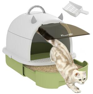 Lettiera Chiusa per Gatti 40,5x52x39 cm con Vassoio Estraibile Paletta e Filtri Verde e Bianco