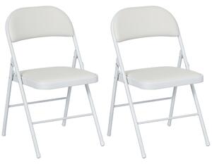 Set 2 Sedie Pieghevoli 45x46x78 cm Imbottite in Finta Pelle PU e Metallo Bianco