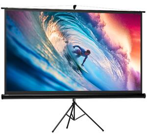 Telo per Proiettore Pieghevole da 100" con Treppiede Regolabile 235,8x8x136 cm in Plastica e Metallo Nero