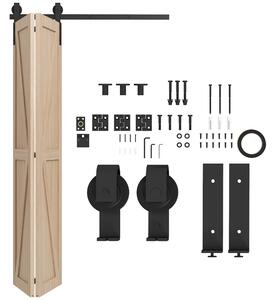 Kit Porta Scorrevole a Libro 122x0.5x4 cm con Binario e Cerniere in Acciaio al Carbonio Nero