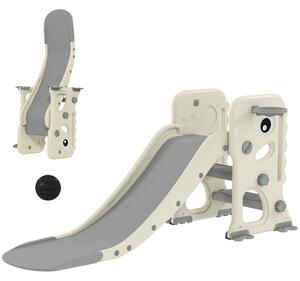 Scivolo per Bambini Pieghevole 146x52x65 cm con Canestro e Palla in PP e HDPE Grigio e Crema