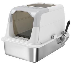 Lettiera Chiusa per Gatti a 2 Porte 60,4x40,4x41,8 cm Vaschetta in Acciaio Inox Bianco