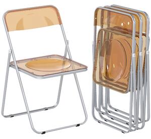Set 4 Sedie Pieghevoli Salvaspazio 47x48x75 cm in Acciaio e Acrilico Arancione