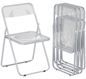 Set 4 Sedie Pieghevoli Salvaspazio 47x48x75 cm in Acciaio e Acrilico Trasparente