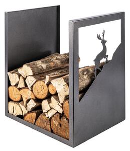 Porta Legna Sagomato Cervo 40,5x35,5x50 cm in Ferro Verniciato Grigio Martellato