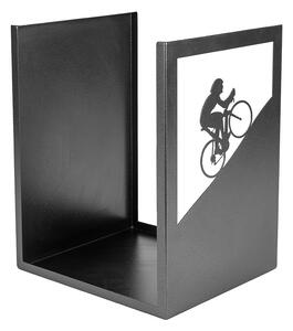 Porta Legna Sagomato Ciclista 40,5x35,5x50 cm in Ferro Verniciato Grigio Martellato