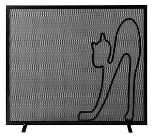 Parascintille per Camino a 1 Anta Design Gatto 60x50 cm in Ferro Verniciato Grigio Martellato