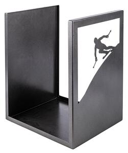Porta Legna Sagomato Sciatore 40,5x35,5x50 cm in Ferro Verniciato Grigio Martellato