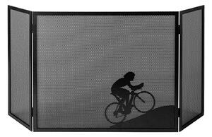 Parascintille per Camino a 3 Ante Design Ciclista 20+60+20x50 cm in Ferro Verniciato Grigio Martellato