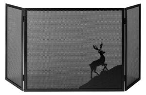 Parascintille per Camino a 3 Ante Design Cervo 20+60+20x50 cm in Ferro Verniciato Grigio Martellato