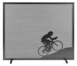 Parascintille per Camino a 1 Anta Design Ciclista 60x51 cm in Ferro Verniciato Grigio Martellato