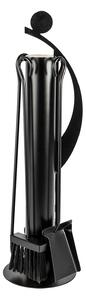 Trespolo per Attrezzi Camino Tubolare ed Elementi Decorativi con Paletta Scopino Attizzino e Pinza 18x18x63 cm in Ferro Verniciato