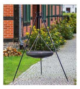 Treppiede Pieghevole da 180 cm con Wok in Acciaio Naturale da 70 cm e Spessore 1,5 mm per Barbecue e Cucina allAperto
