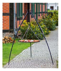 Treppiede per Barbecue Alto 200 cm con Griglia in Acciaio Naturale da 50 cm, Spessore Barre 5mm - Resistente alle Intemperie e Pieghevole