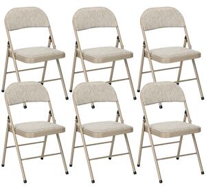 Set di 6 Sedie Pieghevoli Moderne 45x46x78 cm in Acciaio e Tessuto Effetto Lino Beige