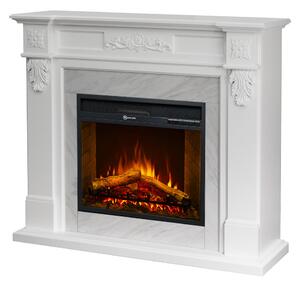 Camino Elettrico da Terra 121x38x108 cm Truman Effetto Marmo Bianco