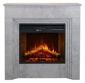 Camino Elettrico da Terra 96x35x96 cm Bellini in Legno Effetto Marmo Bianco