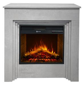 Camino Elettrico da Terra 96x35x96 cm Bellini in Legno Effetto Cemento