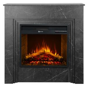 Camino Elettrico da Terra 96x35x96 cm Bellini in Legno Effetto Marmo Nero