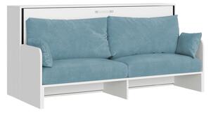 Letto Singolo A Scomparsa Kando Con Divano Con Materasso Bianco Frassino e Azzurro