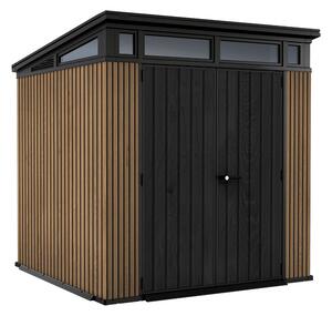 Casetta Box da Giardino 216x218x226 cm Keter Signature Venetian Pent 7x7 Effetto Legno Marrone e Antracite