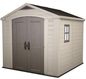 Casetta da Giardino con Mensole 256,5x255x243 cm Keter Factor 8x8 in Polipropilene Rinforzato Beige