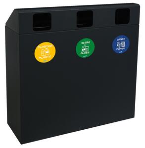 Pattumiera per Raccolta Differenziata 3 Scomparti 180 L 90x30x96 cm in Acciaio Verniciato Antracite