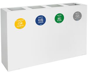 Pattumiera per Raccolta Differenziata 4 Scomparti 240 L 120x30x80 cm in Acciaio Verniciato Bianco