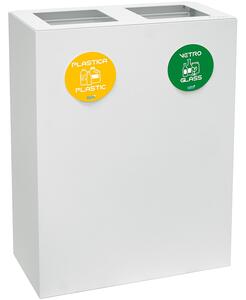 Pattumiera per Raccolta Differenziata 2 Scomparti 120 L 60x30x80 cm in Acciaio Verniciato Bianco