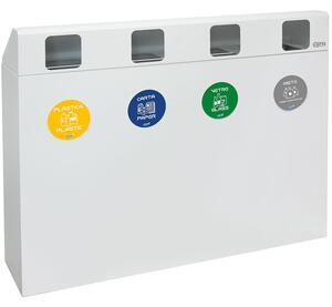 Pattumiera per Raccolta Differenziata 4 Scomparti 240 L 120x30x96 cm in Acciaio Verniciato Bianco