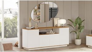 Credenza Moderna 4 Ante 180x45x75 Con Vano A Giorno Bianco E Rovere Frame