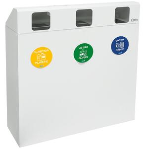 Pattumiera per Raccolta Differenziata 3 Scomparti 180 L 90x30x96 cm in Acciaio Verniciato Bianco