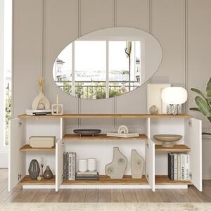Credenza Moderna 4 Ante 180x45x75 Con Vano A Giorno Bianco E Rovere Frame