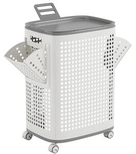 Cesto Portabiancheria con Ruote e Vani Laterali Estraibili 42x33x61,5 cm in PP Bianco