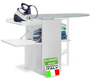 Mobile Asse da Stiro a Scomparsa Salvaspazio Richiudibile 55x38x90,5 cm In MDF Bianco Frassino