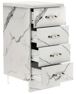 Mobile da Cucina Cassettiera 4 Cassetti 40x50x85 cm in Legno Bianco Effetto Marmo