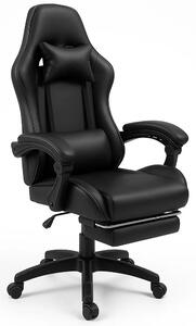 Sedia da Gaming Ergonomica con Poggiapiedi e Cuscini in PVC Nero