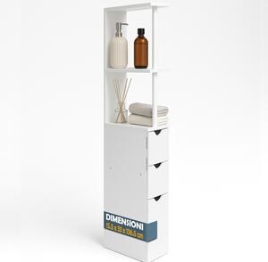Mobiletto Salvaspazio Bagno Multiuso 33x15x136 cm in Legno Bianco
