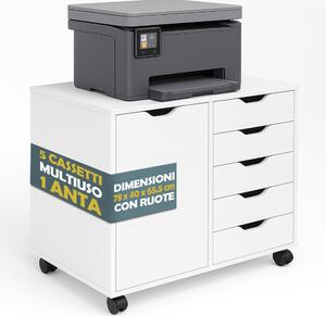 Cassettiera Mobile Ufficio Porta Stampante Salvaspazio 78x40x65,5 cm con Ruote in Legno Bianco