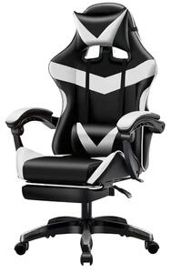 Sedia da Gaming Ergonomica con Poggiapiedi e Cuscini in PVC Bianco e Nero